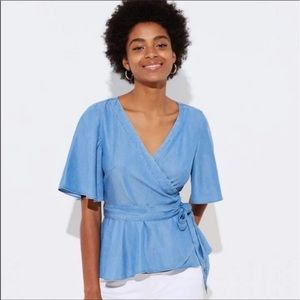 Loft Chambray Wrap Blouse S